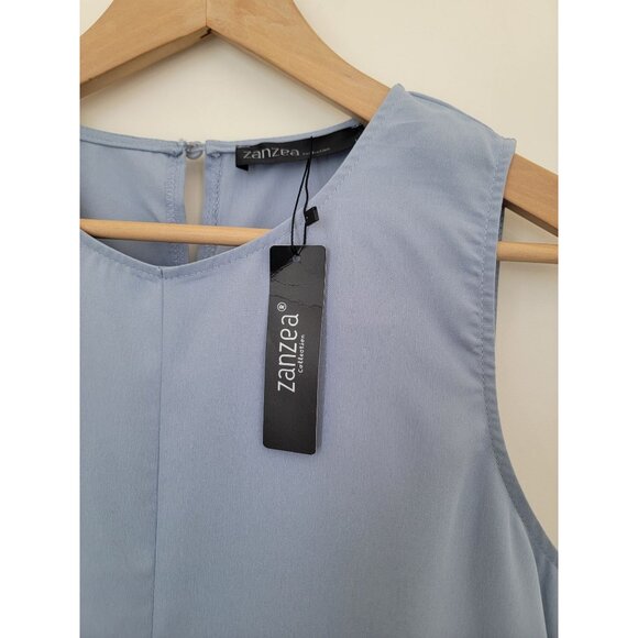 Zanzea Women's Light Blue Sleeveless Shift Knee Length Dress With Side Pockets L - Picture 5 of 10